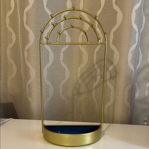 Gold Jewelry Stand with Blue Velvet Dish